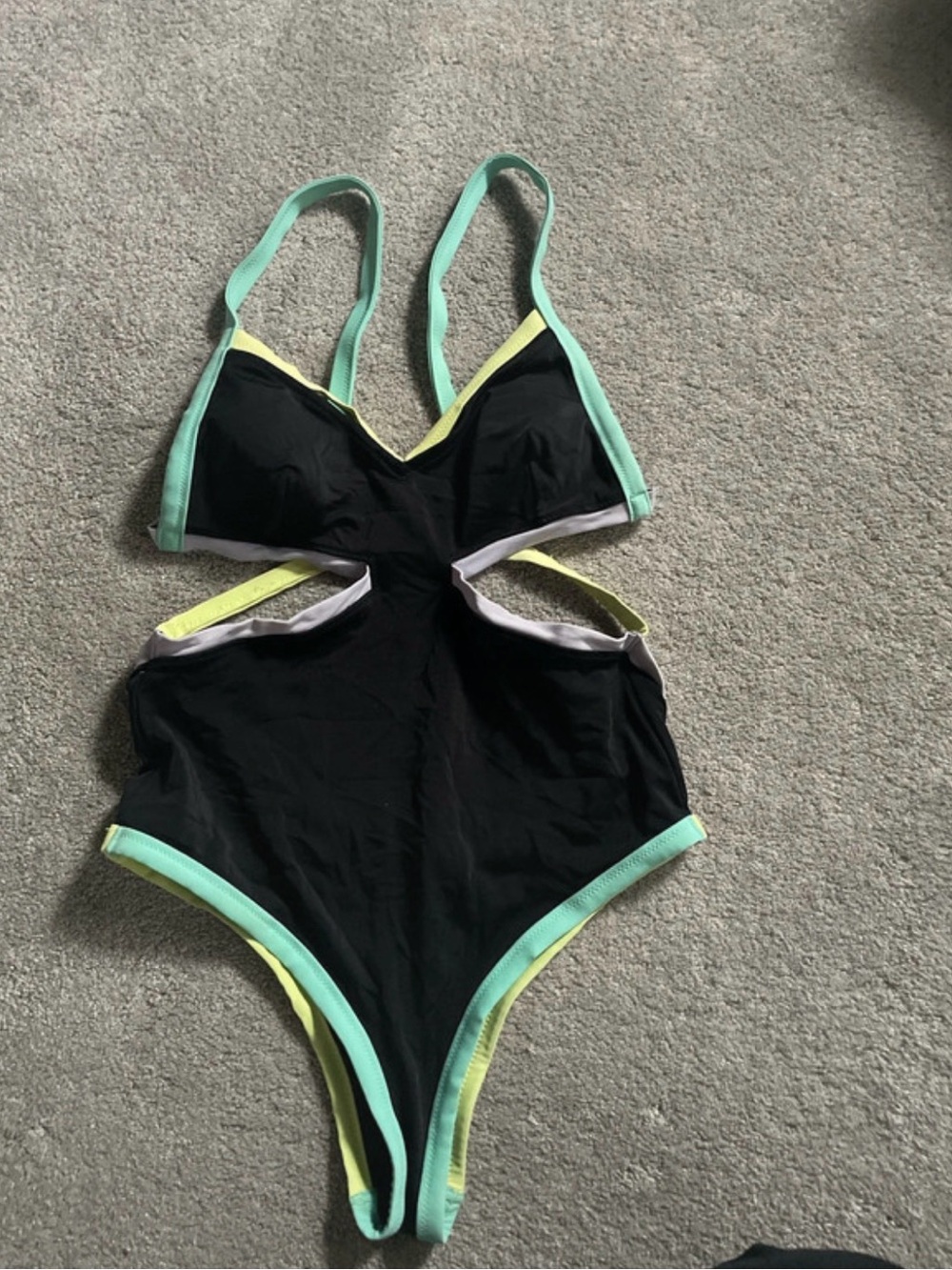 Victoria's Secret Black One-Piece Swimsuit with Mint and Pale Yellow Trim